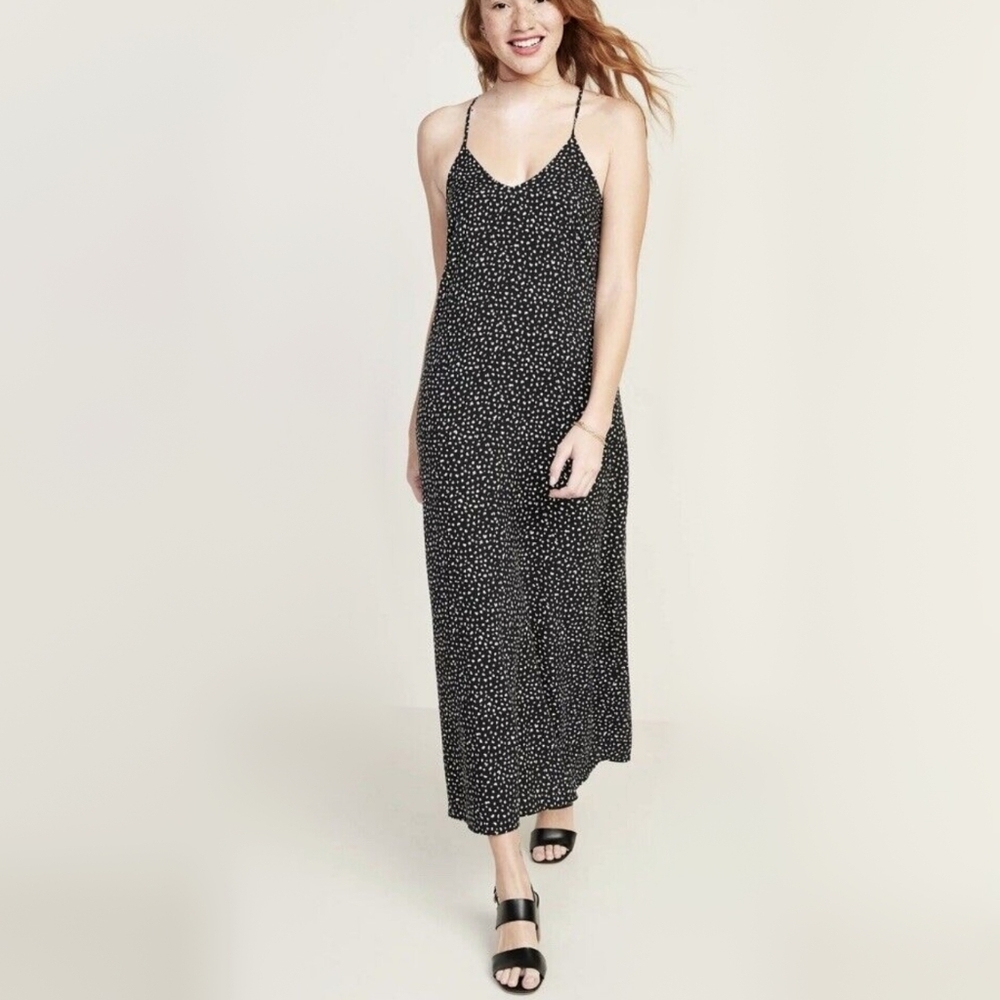 Old Navy Sleeveless V Neck Maxi Shift Dress Black Leopard Pattern